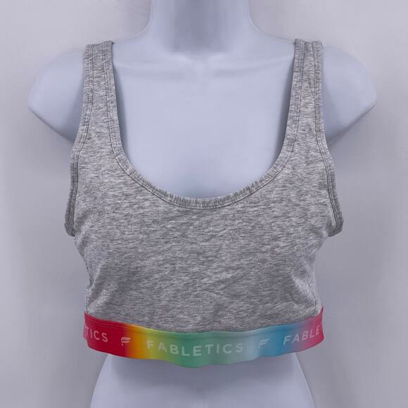 Fabletics Sz M 24/7 Pride Lounge Bra Gray Removable Soft Cups Stretch Knit NWT - Picture 1 of 7